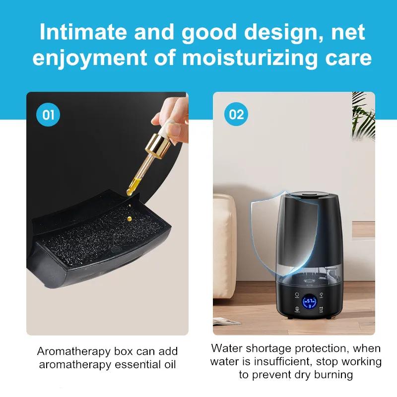 4L Black Humidifier for Bedroom, Ultra Quiet, Auto Shut-Off, Night Light, Easy to Clean - Perfect for Home, Office, Baby Nursery