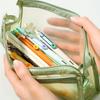Transparent mesh pencil case with handle, double-layer pencil bag, travel makeup bag, suitable for school and office use