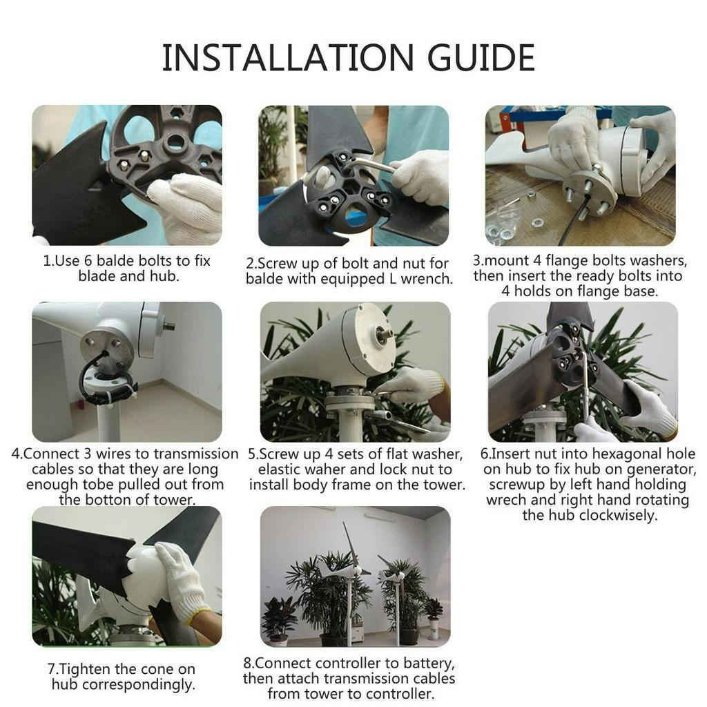 C92908 Wind Generator 5 Wind Wind- Electricity Generator With Controller Wind Blade 12V/24V 5000W