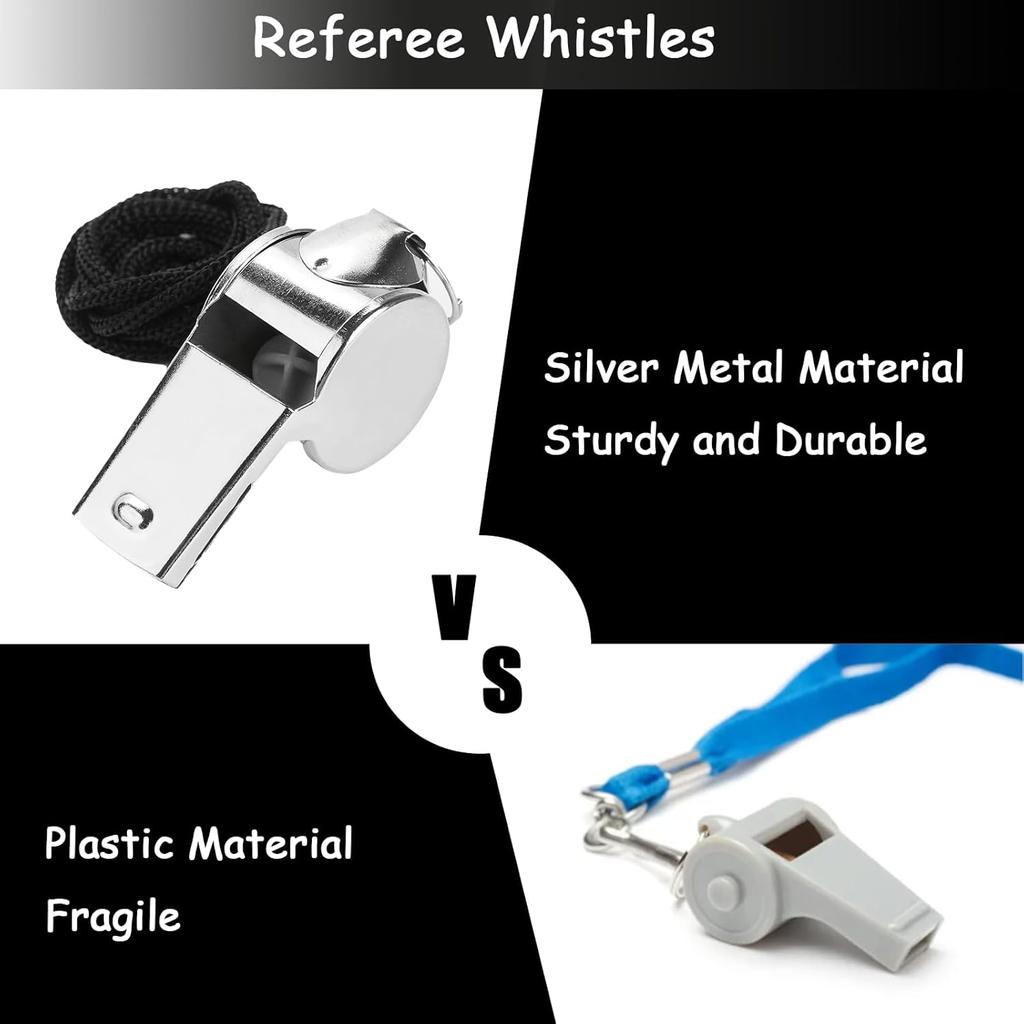 100 Pcs Stainless Steel Whistle with Lanyard, Sports Whistles for Adults, Loud Metal Whistle Bulk for Teachers, Coaches, Police, Referees