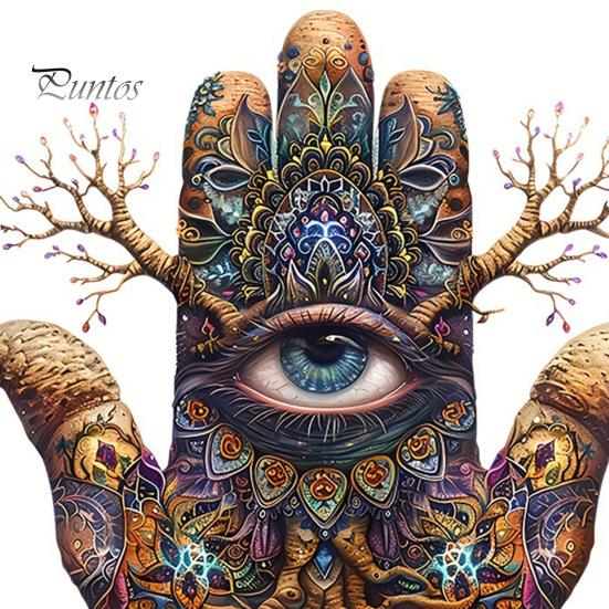 Ornement Art Acrylique Imperméable Main de Fatima, Ornement Hamsa Plat 2D avec Base Décorative Esthétique Ambiance Café, Pièce Maîtresse Exotique Mystérieuse