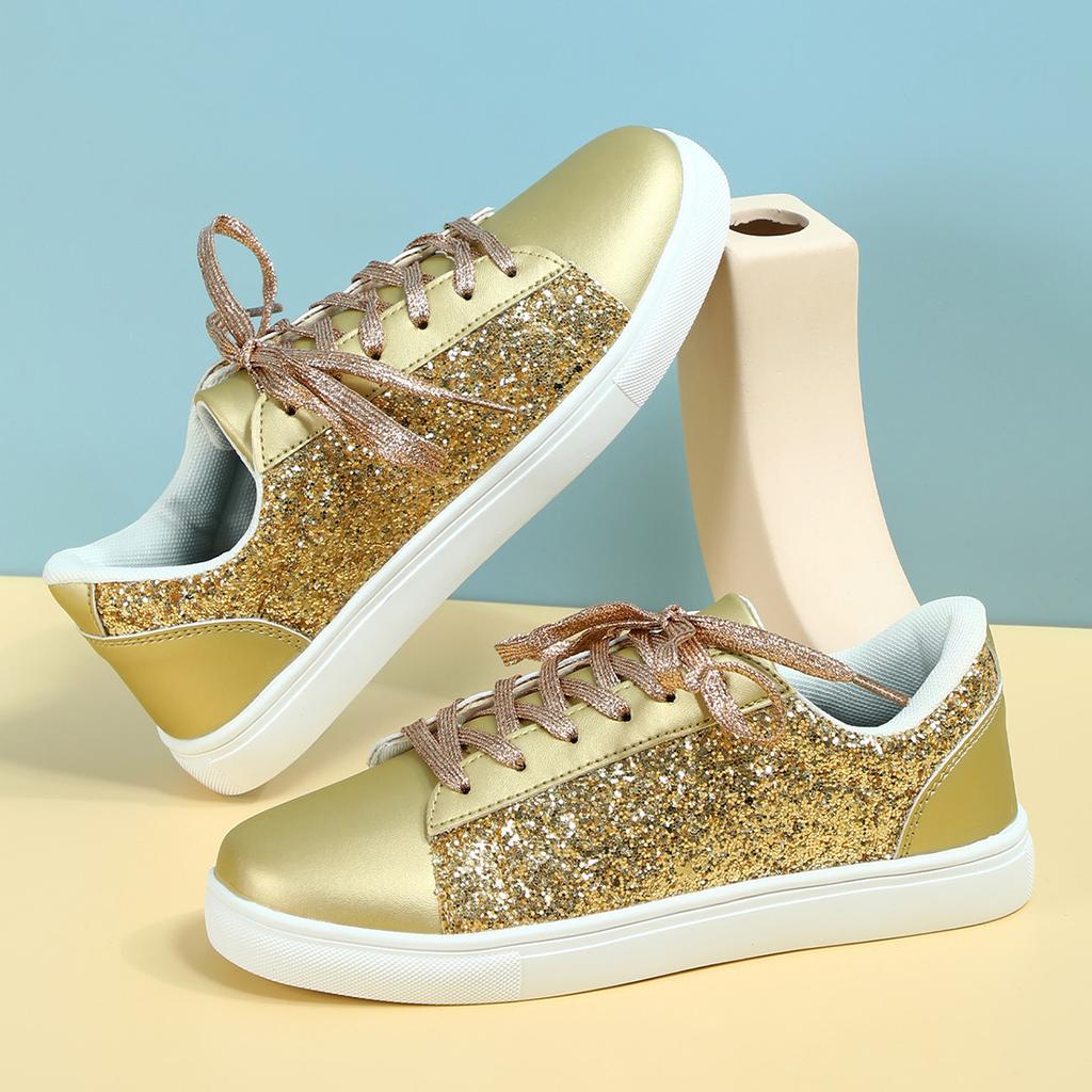 Mode Damen Herren Freizeitschuhe Mode Pailletten Bling Skateboard Schnür-Sneakers Frühling Herbst Damen Schuhe Ballerinas Übergröße 35~44