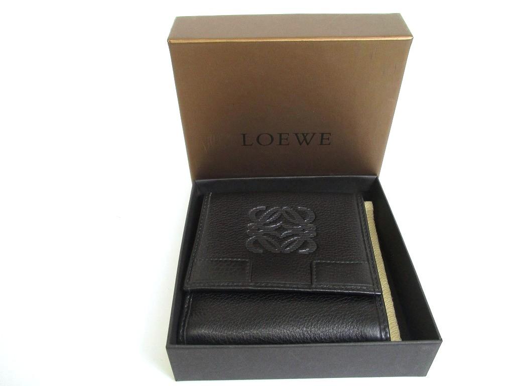 Authentic LOEWE Anagram Black Leather Bifold Wallet Compact Wallet #a910  Refurbished