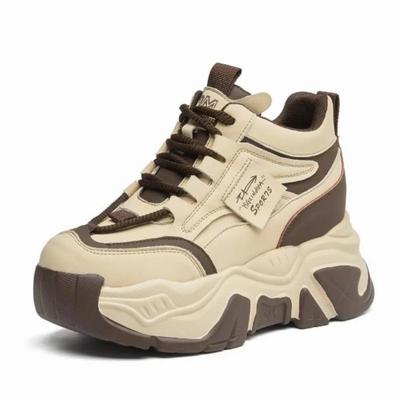 Fashion Hot Sales 8cm Chunky Sneakers Genuine Leather Shoes Spring Autumn Vulcanize Shoes Women Platform Sneakers Wedge Breathable Shoes
