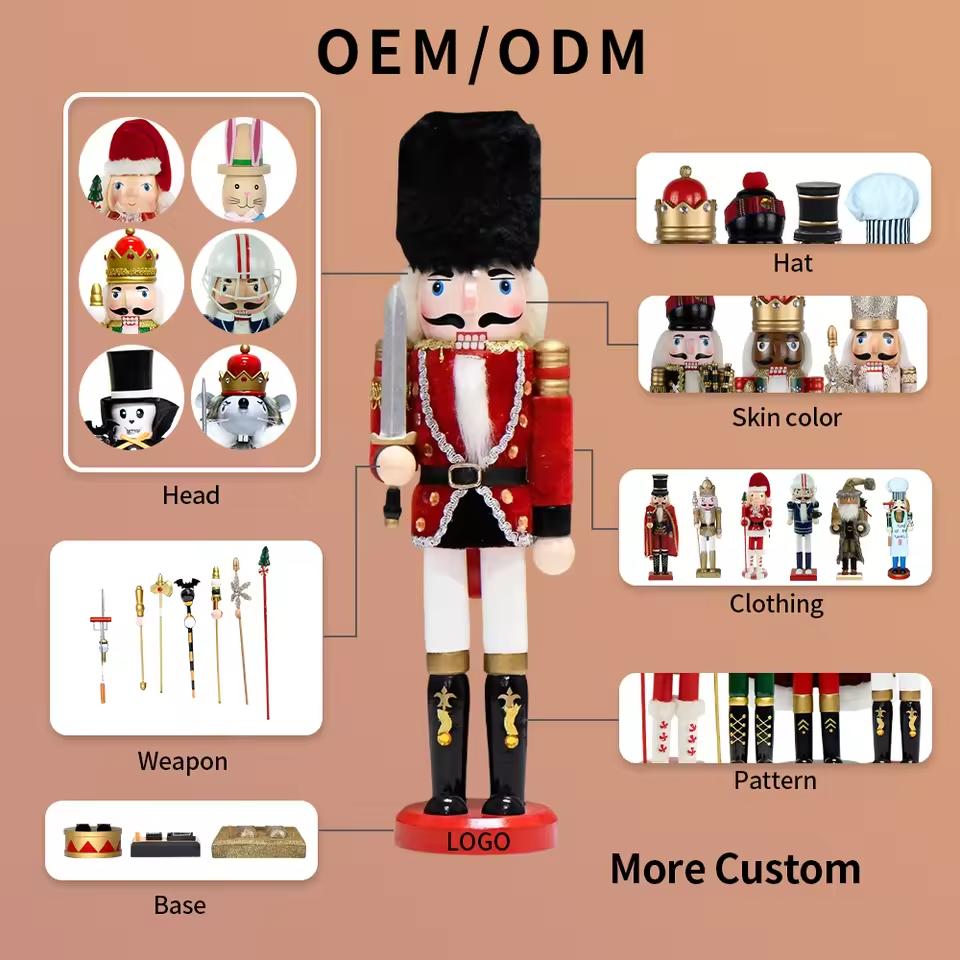 15 Inch Hand-painted Wooden Nutcracker Drummer with White Feather Hat Red Window Gift Box Wooden Nutcracker
