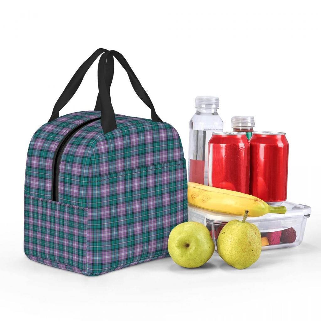 Purple Scottish Tartan Plaid Insulated Lunch Bag for Women Children Portable Food Boxes Thermal Lunch Box Tote