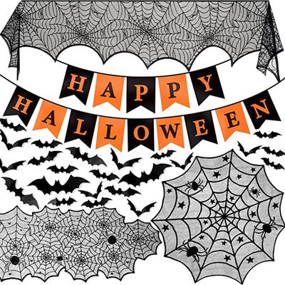 Heiliger Tag Kombination Fünfteiliges Halloween Tischdecke Tischfahne Kombinationsset Außenhandel Schwarzes Spitzennetz