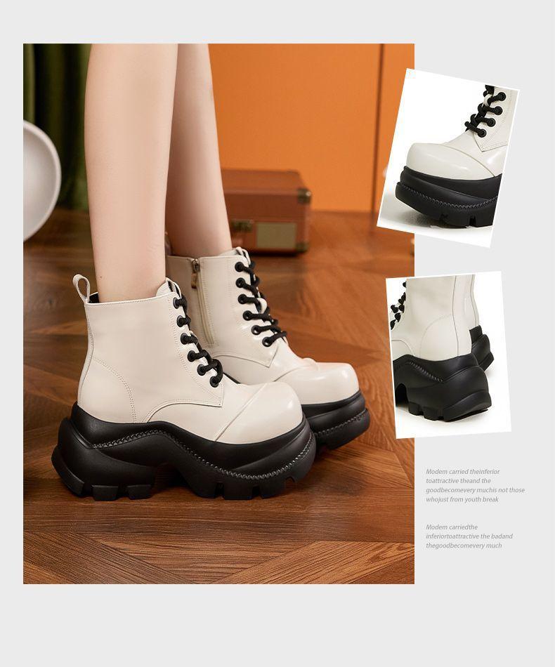 Black big-headed Martin boots for women's British style 2025 autumn new thick-soled heightened versatile huge good-looking knight short boots