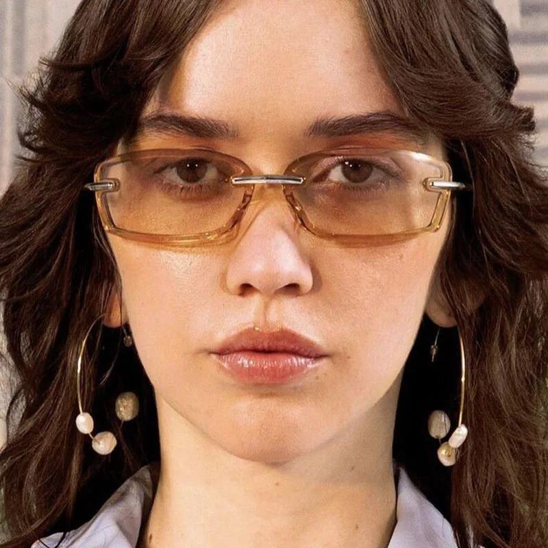 Rimless  Metal Small Frame Sunglasses Rectangle Fashion Popular Women Men Shades Square Sun Glasses For Female Male