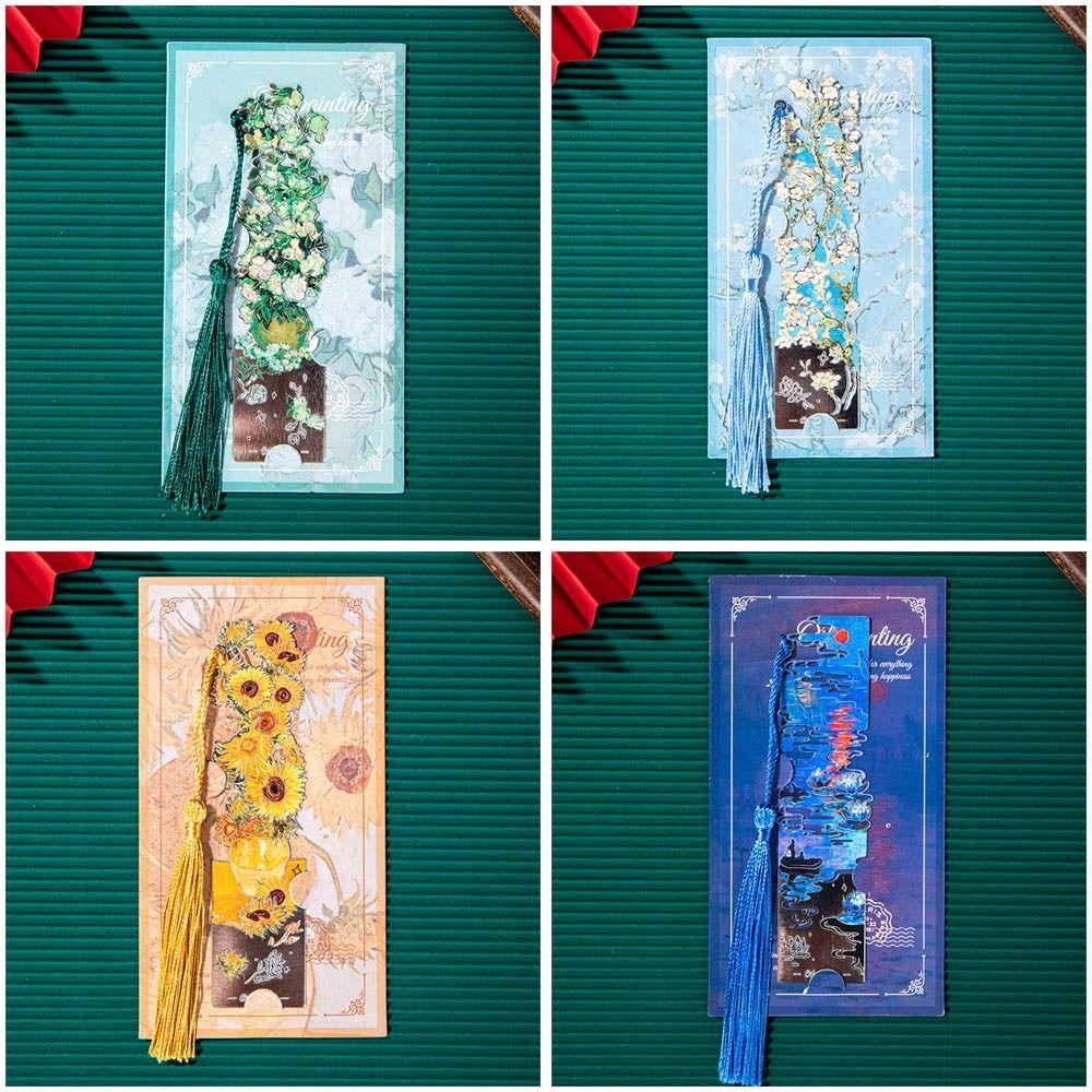 Tassel Pendant Metal Bookmark Metal Floral Painting Bookmark  School Office Supplies