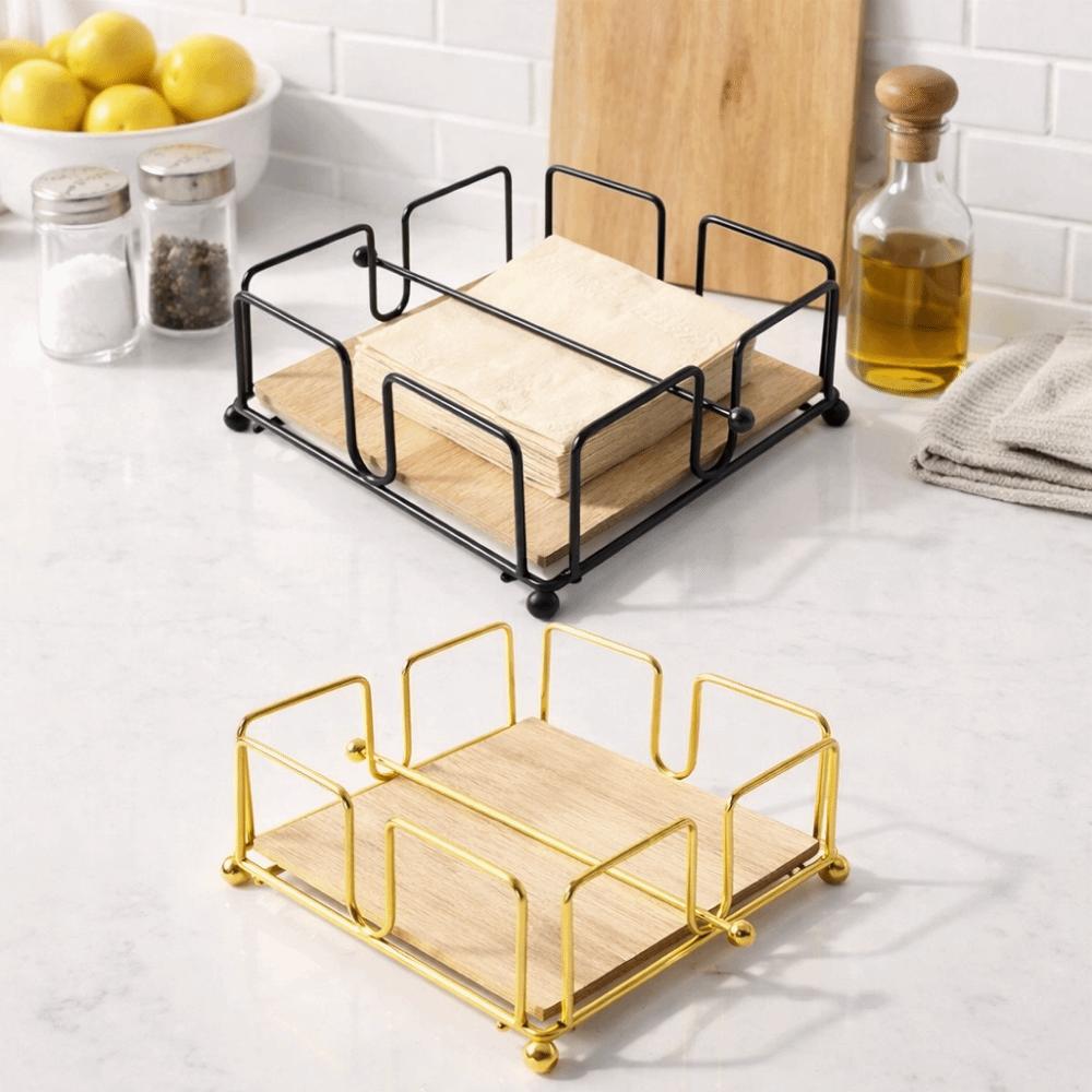 With Wooden Base Napkin Holder Square Design Tissue Organizer  Countertop Use