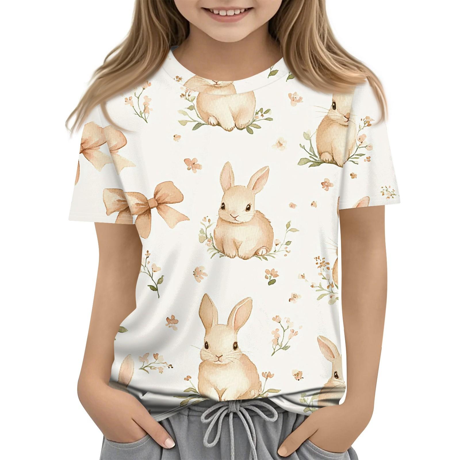 

Детская модная повседневная футболка с коротким рукавом и принтом в виде Пасхи и круглым вырезом 160 белый