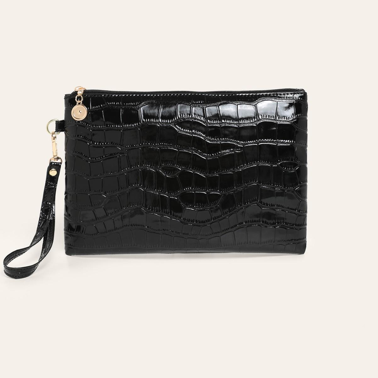 Новая модная женская сумка-клатч с узором под крокодила, сумка-конверт, большая вместимость, многофункциональный, универсальный кошелек, модный, портативный чёрный