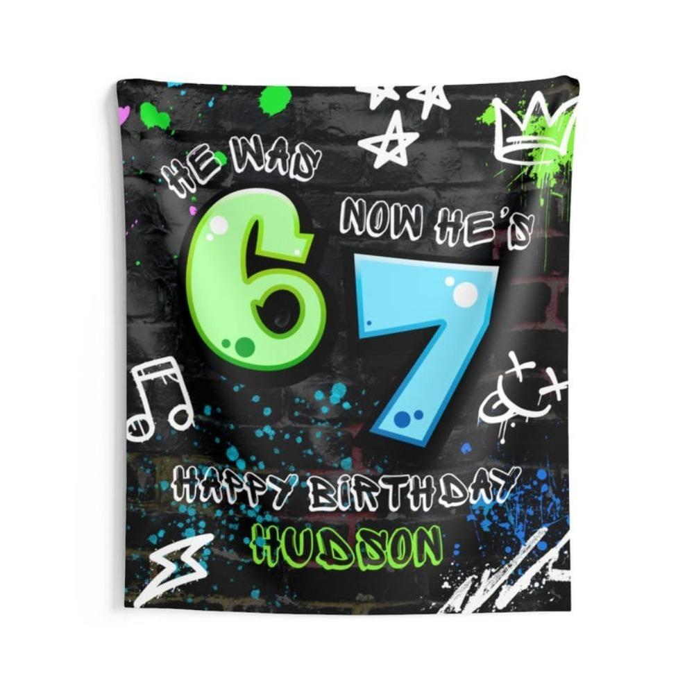 

Six Seven Birthday Tapestry Multiple Sizes HD Print Funny 67 Meme Party Backdrop Soft Polyester Banner Sign Wall Decor Gift 74x94cm(29x37in)
