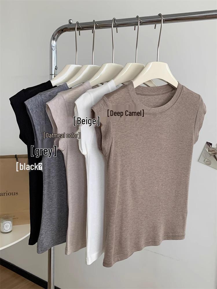 

End-of-Season Clearance: Women s Pure Cotton Flutter-Sleeve T-Shirt, Slimming Summer Style, Short-Sleeved, Versatile Top Large (L)