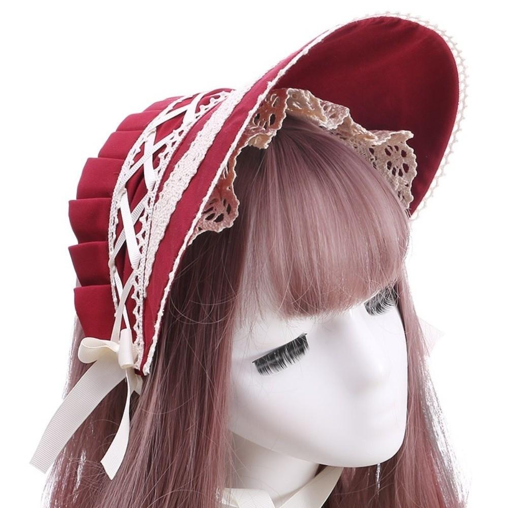 Ruffle Victorian Headpiece Bow Lace Hat Tea Party Lolita Bonnet Cap  Cosplay Accessory