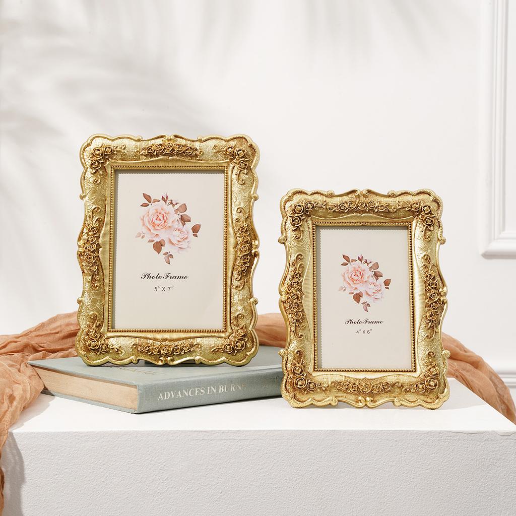 1PC, European-style Rectangular Golden Rose Relief Decorative Photo Frame