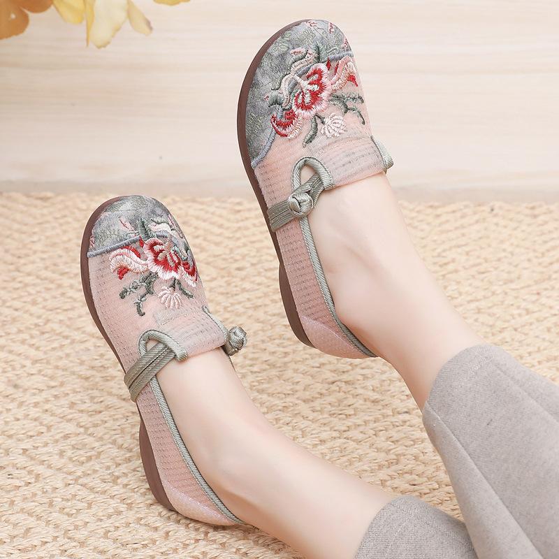 Old Beijing Cloth Shoes Women's Mesh Shoes Summer Mesh One-pedal Flat-soled Mother Shoes Mesh Yarn Breathable Ethnic Style Embroidered Shoes