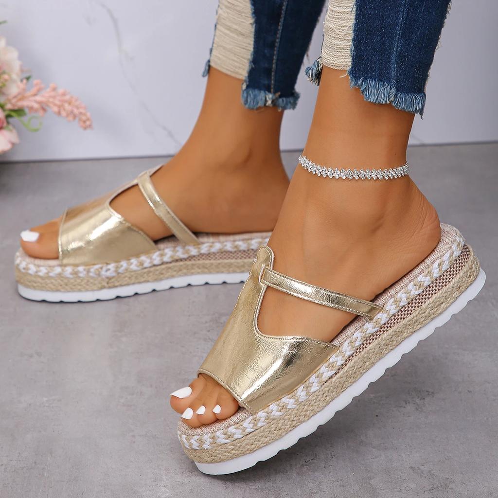 Fashionable Wedge Fish Mouth Women's Sandals Casual Large Size Hemp Rope Bottom Platform Thick Soled Women's Sandals