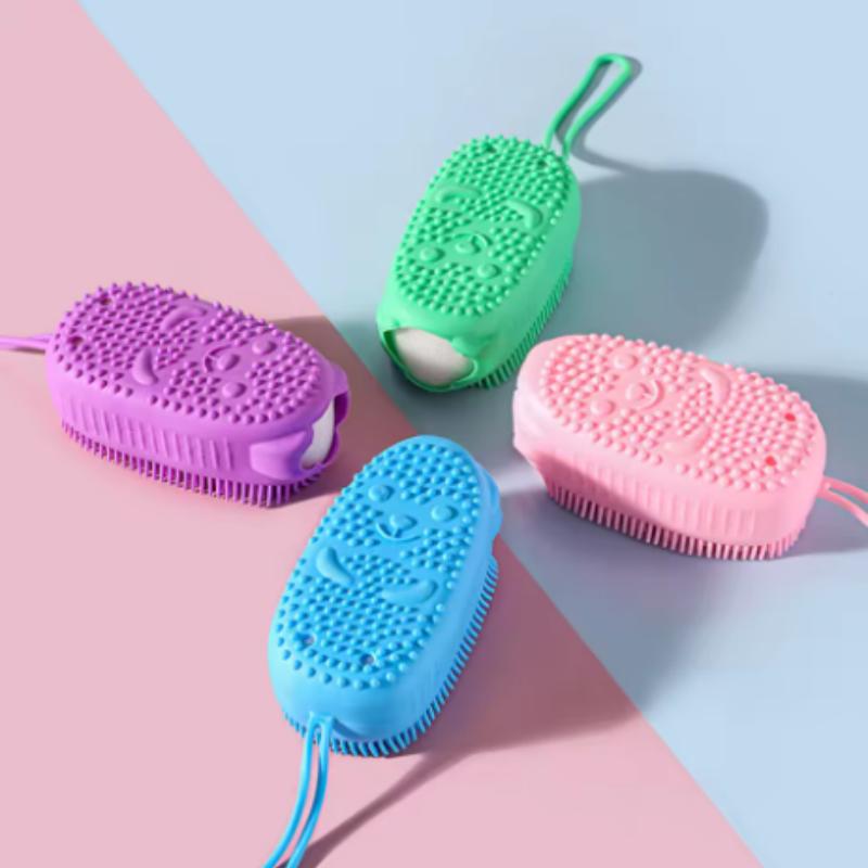 1/4pcs Double Sided Bubble Brush Silicone Exfoliating Soft Bath Scrubber Massage Shower Brush Body Skin Cleaning Tools