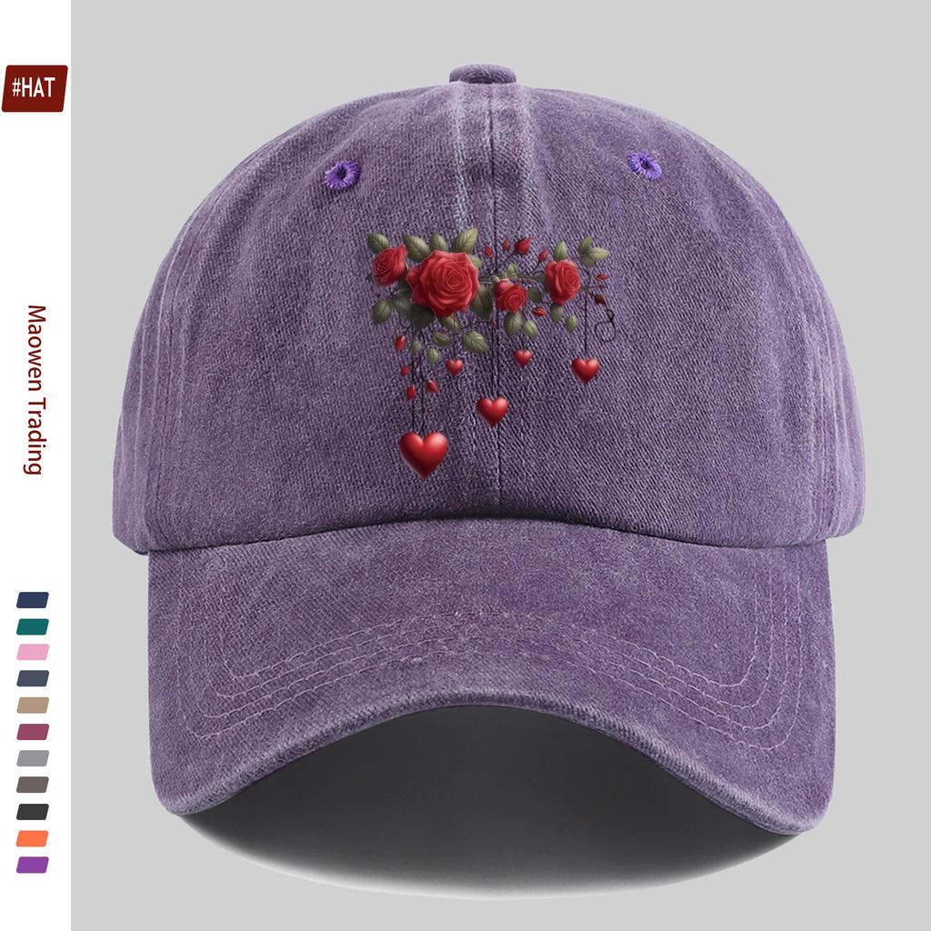 pc Adjustable Snapback Trucker Hat with Vine Heart Rose Print Vintage Washed Unisex Cap Suitable for Men Women Lightweight