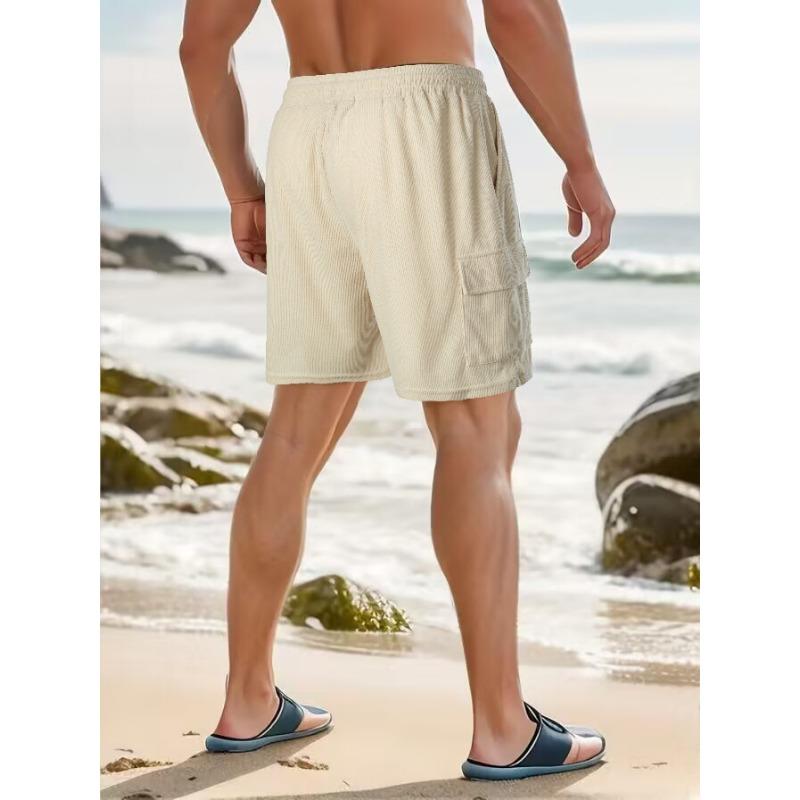 Pantaloni Sportivi Estivi a Laccio Monocolore Velluto a Coste Semplici Pantaloncini a Cinque Quarti Pantaloncini da Uomo Multitasche Pantaloni Casual Pantaloncini da Uomo