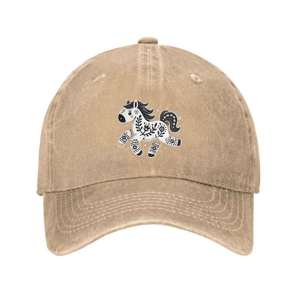 Mexican Folk Art Horse Print Baseball Cap Cotton Distressed Denim Style Casual Outdoor Adjustable Cap
