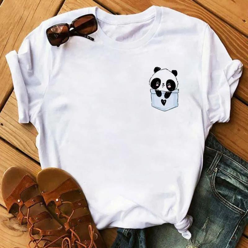 Womens Summer Tshirt Various Shapes Cute Panda Print Tops Casual Shortsleeve Crew Neck Topscomfortable Fabric Tshirt