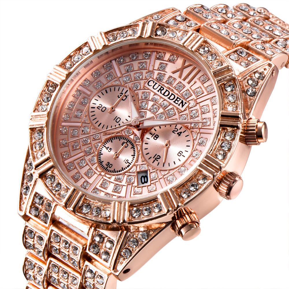 Diamond Watch Men's Hip-hop Gold Calendar Quartz Watch Men's
