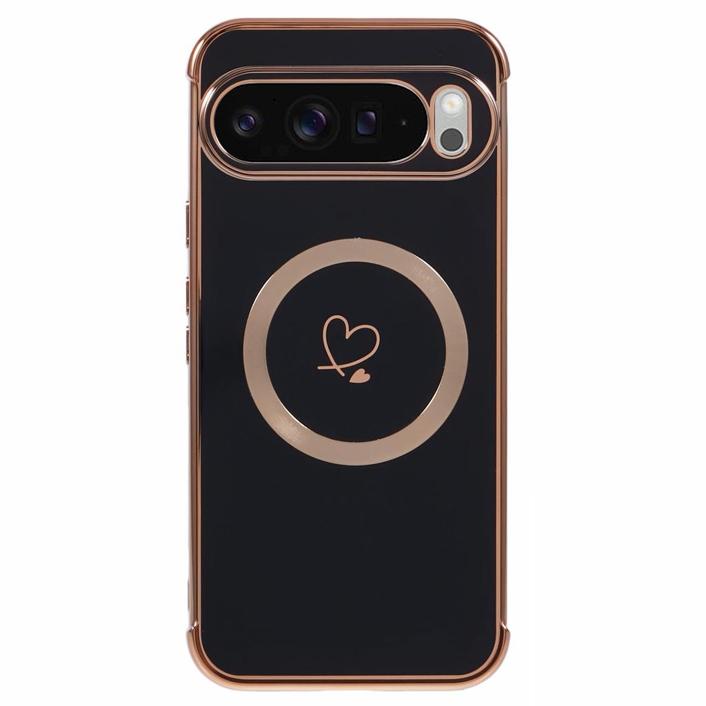 For Google Pixel 9 Pro XL Magnetic Case Electroplated TPU Phone Cover Hollow Love Hearts