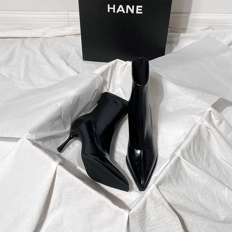 

2026 Новые женские ботильоны на шпильке из замши с острым носком и подкладкой из меха 35 чёрный