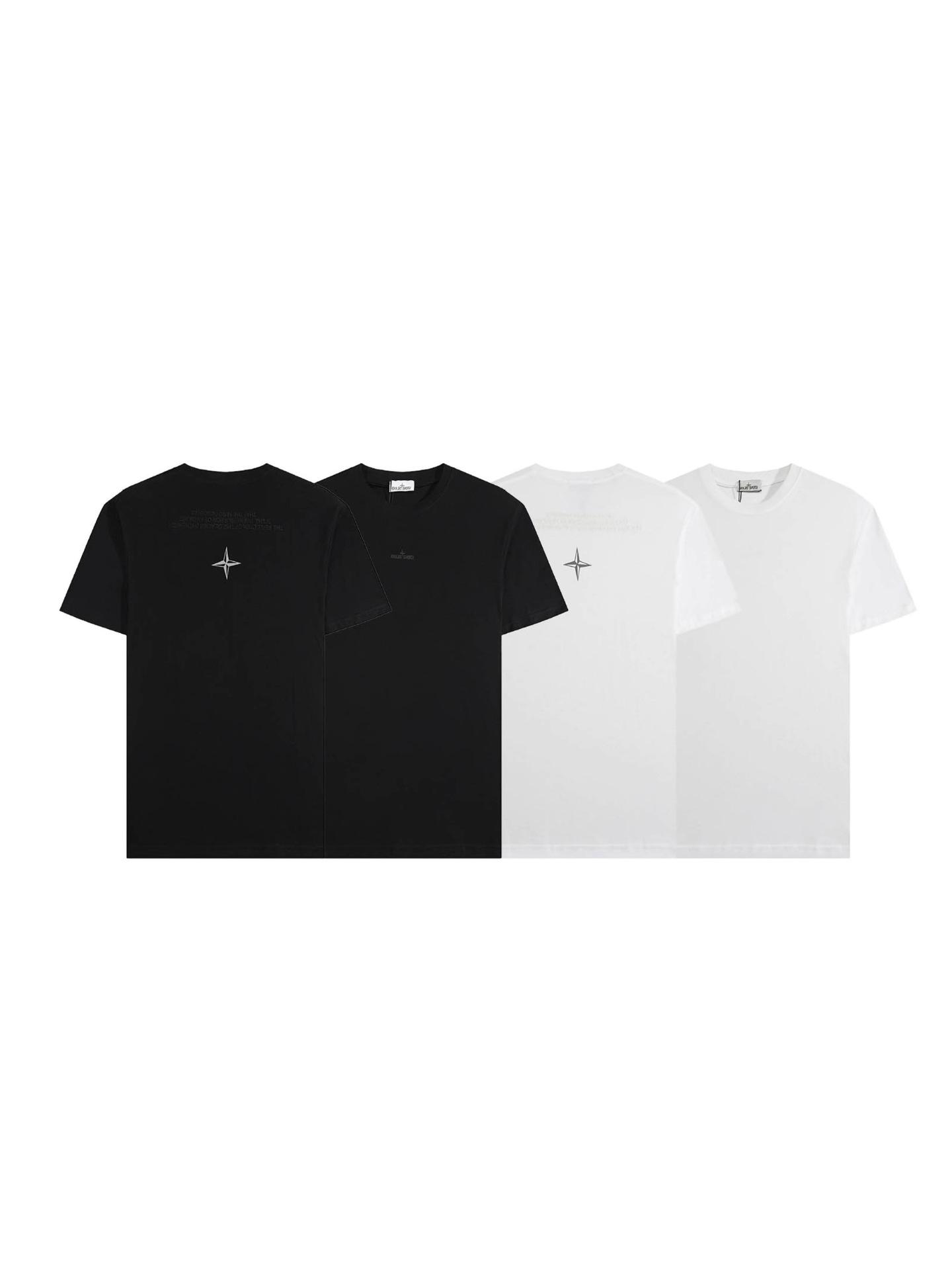 Unisex Classic Island Compass Embroidered T-Shirt - Stone Round Neck Loose Fit Short-Sleeved M 2909₽