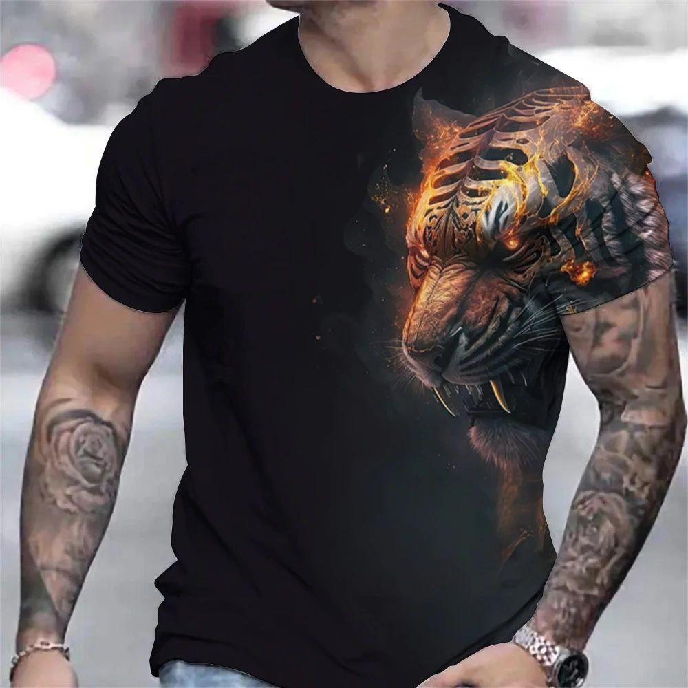 Tiger 3D Printed Short Sleeved T-shirt Summer Breathable polyester Simple Round Neck Top