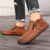 Men's High-top Casual Leather Shoes Hand-stitched Plus Size 38-50 Non-slip Soft Sole Flats with Zipper for Walking Working