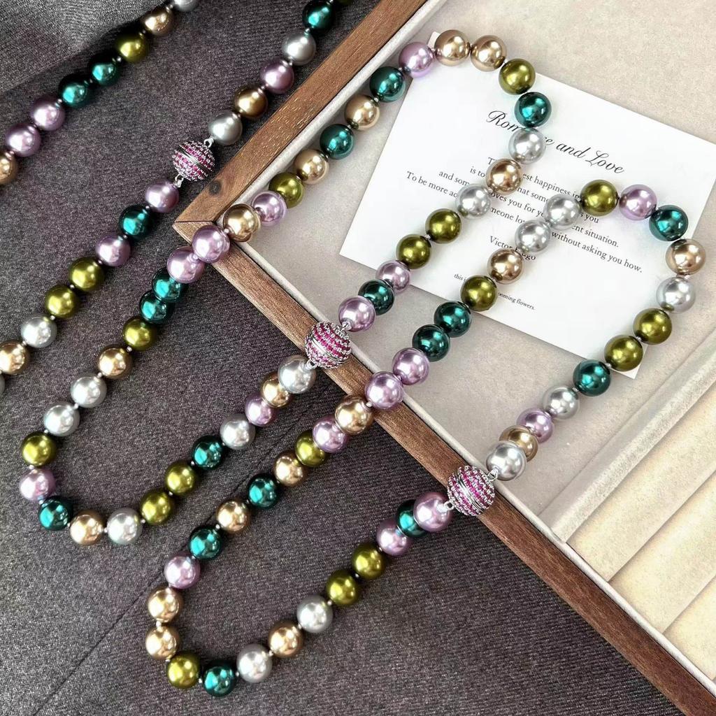 Vintage Autumn And Winter Morandi High-Gloss High-Quality Mixed-Color Artificial Pearl Collarbone Chain Necklace