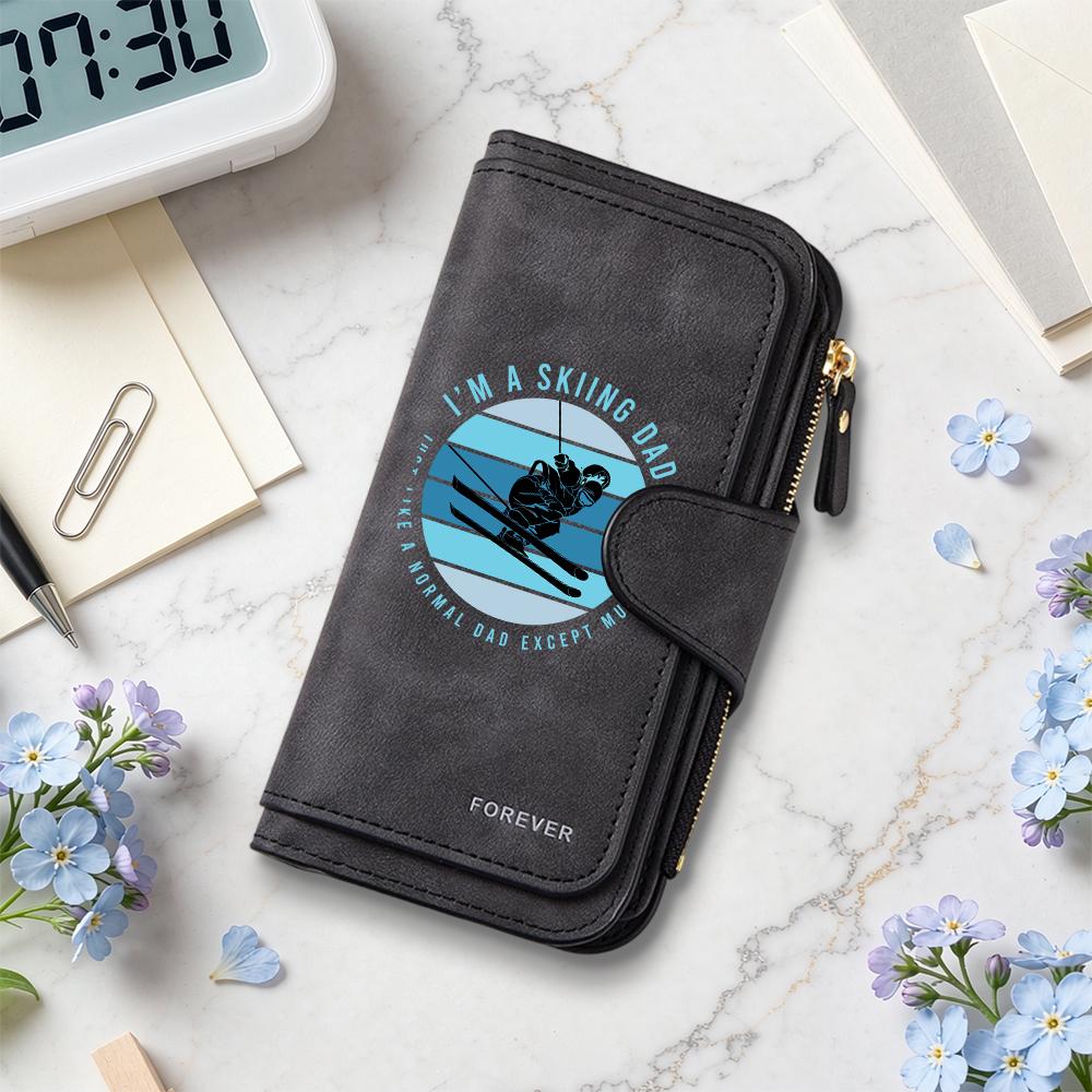 Stylish Skiing Dad Themed Long Wallet Soft Fashion Purse for Men Portable Daily Use Card Cash Holder