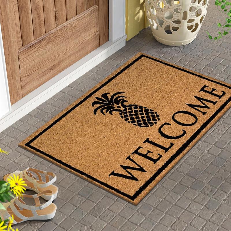 Green Leaves "Welcome" Area Rug, Soft Non-Slip Indoor Outdoor Floor Mat for Entrance and Living Room Decor