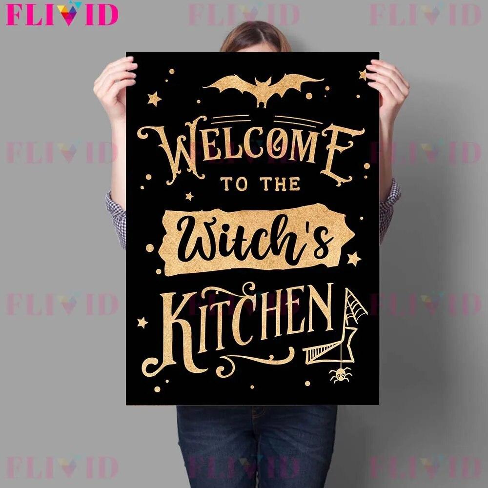 Witches Kitchen Rules And Herbs Magic Meals Vintage Wall Art Canvas Painting Magic Sign And Cats Witches Spells Poster Print No Frame