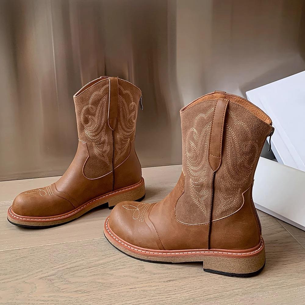 Maillard Brown Boots Women's Summer Western Cowboy Boots 2025 New Retro Thick Heel Martin Boots Knight Boots