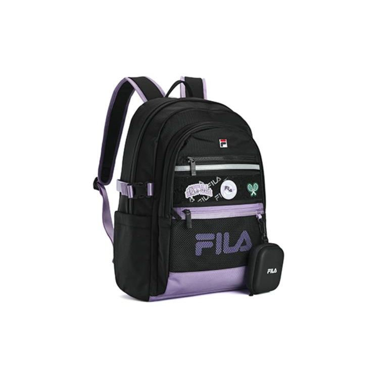 Fila Einfacher Mode-Stoffrucksack Damenrucksack Schwarz Löwenzahn-Lila Orientalisch-Weiß F13W419161F