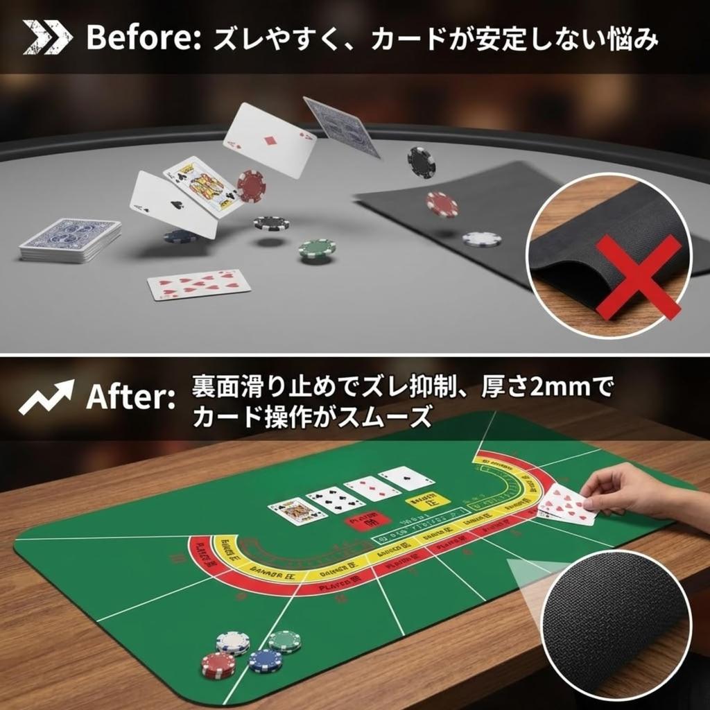 Baccarat Mat, 120 X 60 Cm, 2 Mm Thick, Rubber Foam, Non-Slip Backing, Includes Storage Bag, Casino Game Layout (Baccarat)