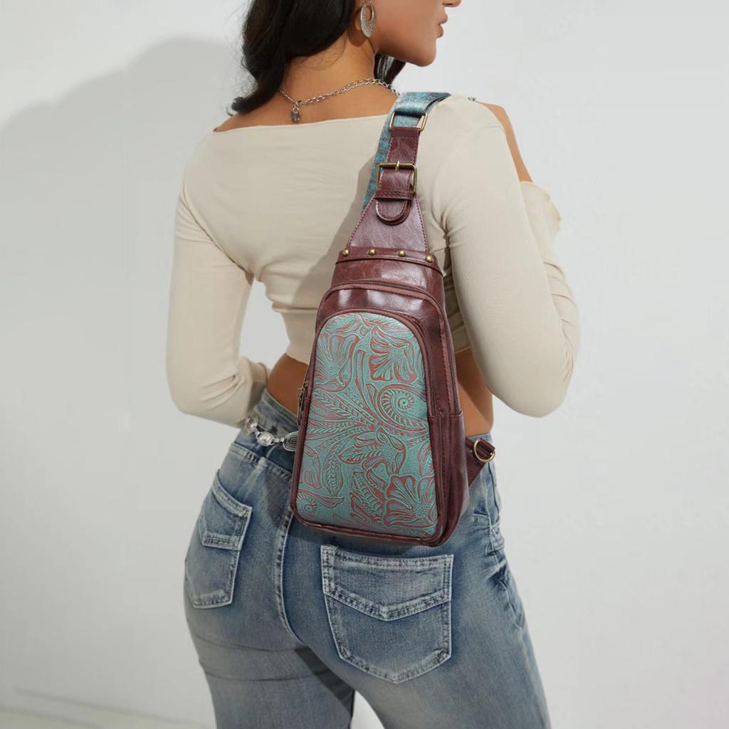 Bolsa Transversal Pequena Estilo Boho Ocidental Feminina com Alça Única Bolsa de Peito Bolsa Feminina
