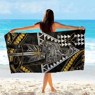 Polynesian Style Samurai Totem Art Print Beach Towel, Super Absorbent Beach Towel, Comfortable Quick-Dry Swimming Towel