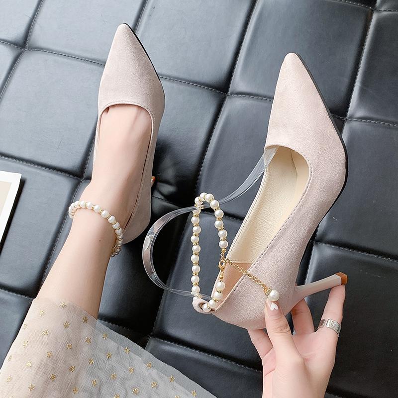 

2025Размер 34-40 Жемчужная цепочка Пряжка Свадебные туфли Женские Красные каблуки Подружка невесты Невеста Туфли на высоком каблуке 34 бежевый