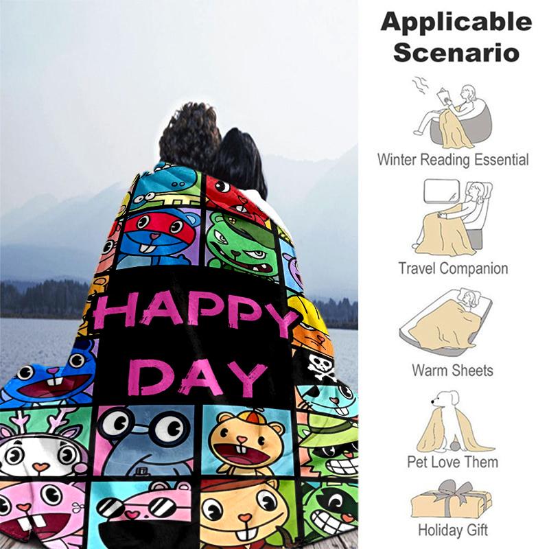 1pc Blanket Happy Tree Friends2 Print Design, Lightweight Blanket for Sofa, Bed- Soft &Warm, Gift for All Seasons like Christmas, Halloween