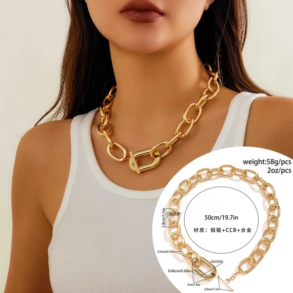 Übertriebene Punk-Kette aus dickem Metall, kurzes Schlüsselbein-Halsband, gotische Schnalle, Choker-Halskette, Schmuck für Damen-Bankette
