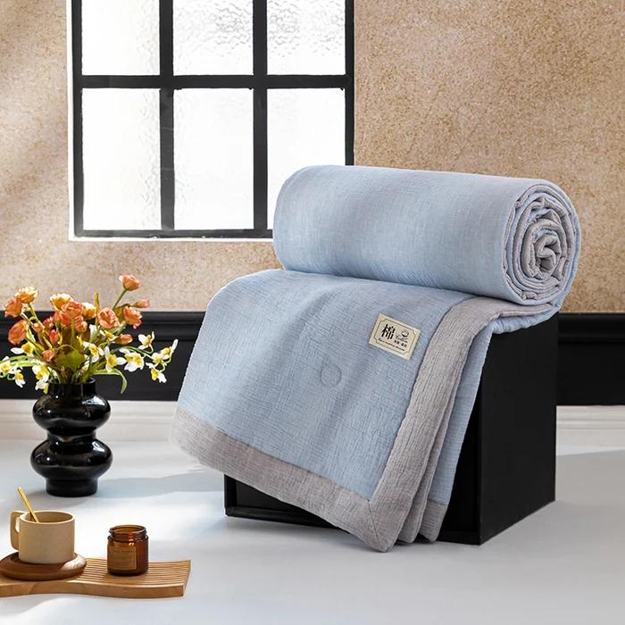 Solid Color Cotton Bubble Double-layer Yarn Summer Quilt Soybean Summer Quilt Four-piece Summer Cool Air Conditioner Quilt