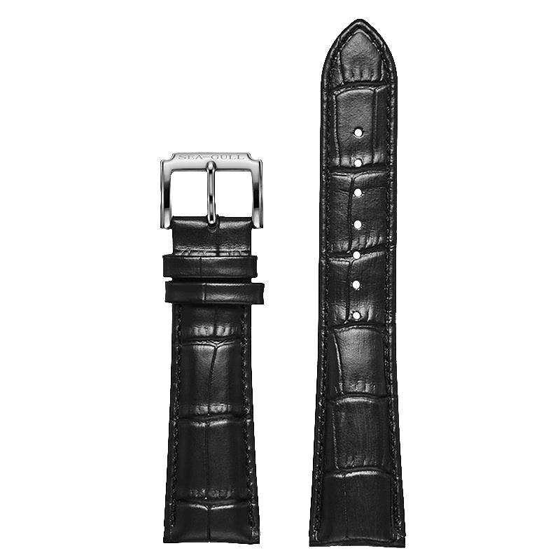 Seagull Bamboo Grain Black Leather Watch Strap