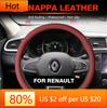 2026 Hot For Renault Interior Stickers Nappa Leather Car Steering Wheel Cover for Renault Megane 3 2 4 Clio4 5 Captur Trafic Sce