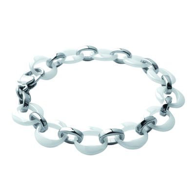[J3123] - Armband Stahl 'Choreographie' silbrig weiß (Keramik) - 12 mm